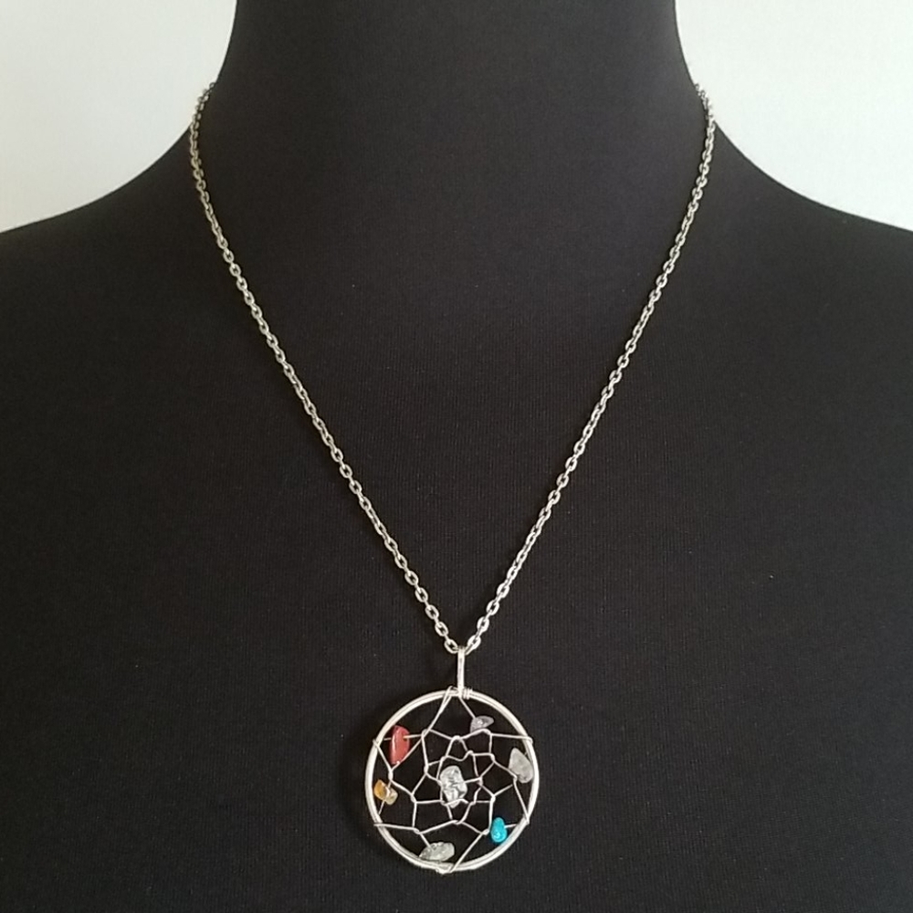 Vintage Silver Dream Catcher Stone Necklace - Picture 1 of 5